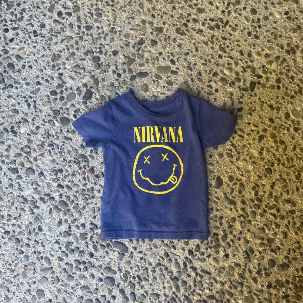 Nirvana Navy Blue Smiley Face Band T-Shirt Tee Baby Seattle Grunge 18 Months